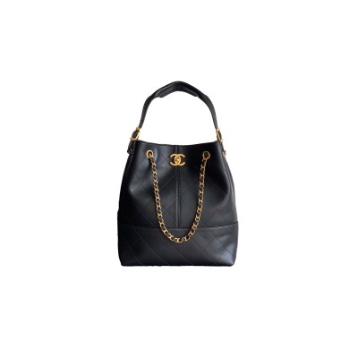 CHANEL SHOPPING BAG CALFSKIN & GOLD-TONE METAL BLACK AS5636 (33*29*11cm)